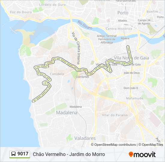 Mapa da linha do autocarro 9017.