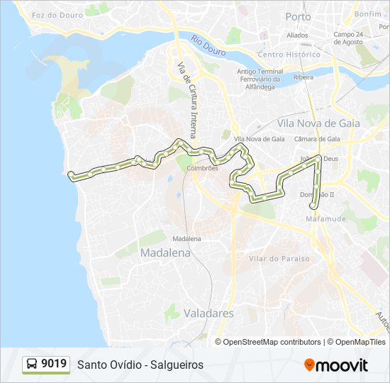 Mapa da linha do autocarro 9019.