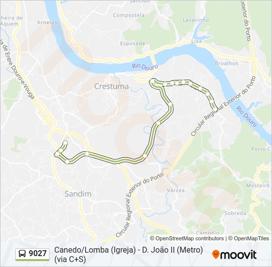 Mapa da linha do autocarro 9027.