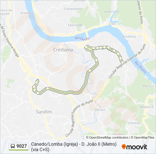 Mapa da linha do autocarro 9027.