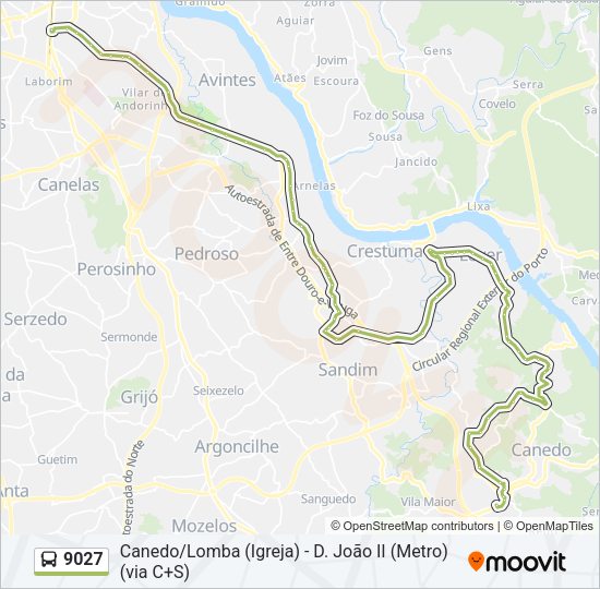 Mapa da linha do autocarro 9027.