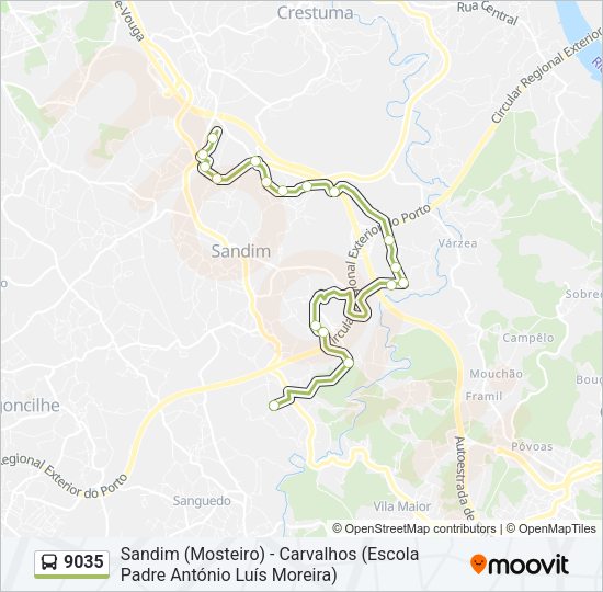Mapa da linha do autocarro 9035.