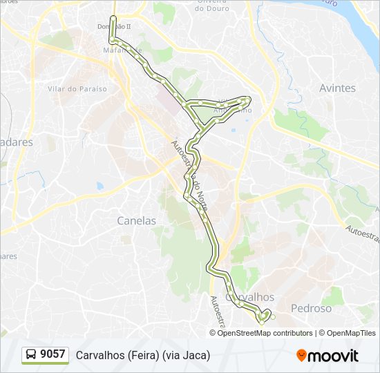 Mapa da linha do autocarro 9057.