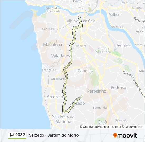 Mapa da linha do autocarro 9082.