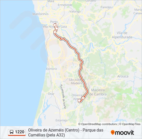 Mapa da linha do autocarro 1220.