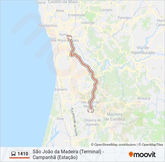 Mapa da linha do autocarro 1410.