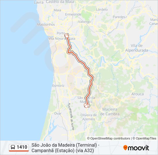 Mapa da linha do autocarro 1410.