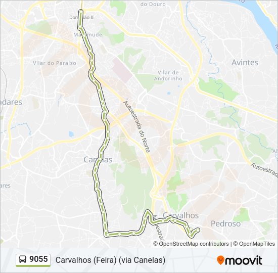 Mapa da linha do autocarro 9055.