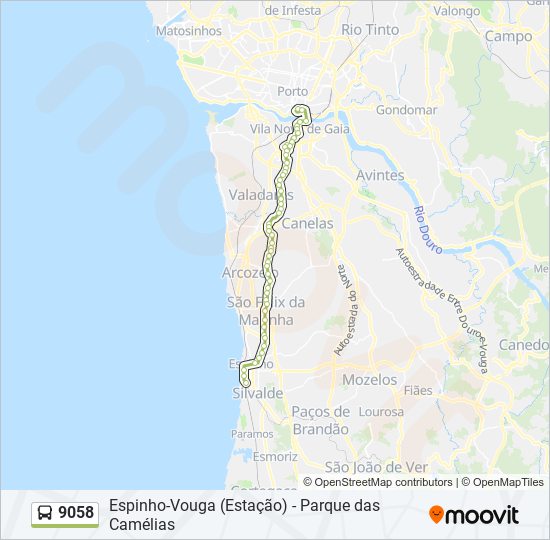 Mapa da linha do autocarro 9058.