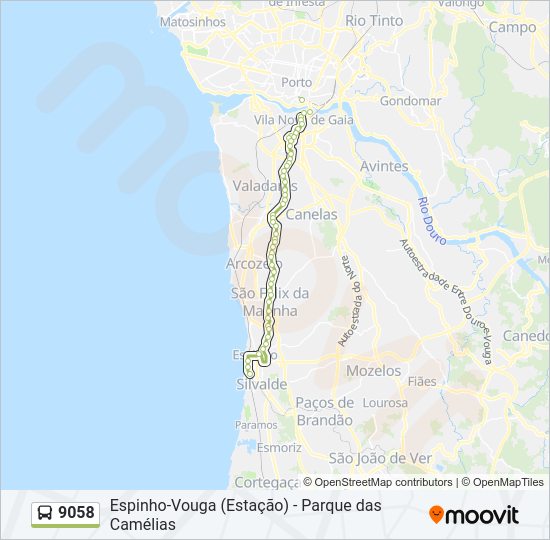 Mapa da linha do autocarro 9058.