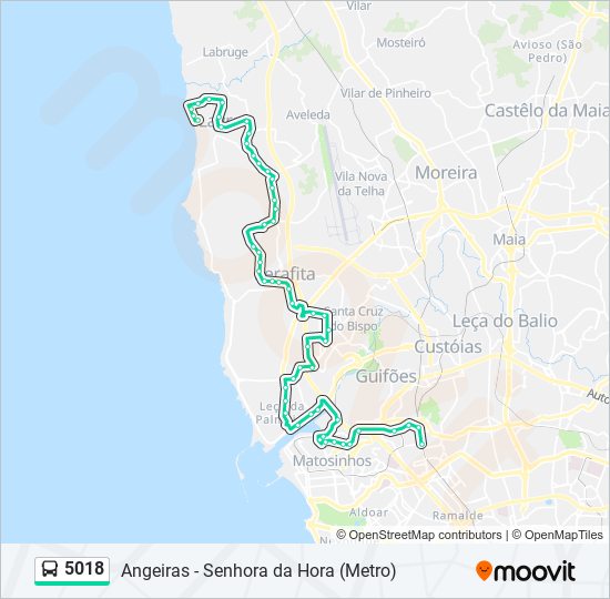 Mapa da linha do autocarro 5018.