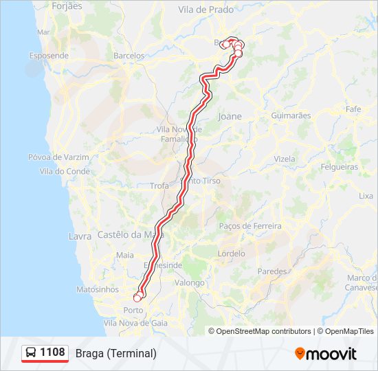 Mapa da linha do autocarro 1108.