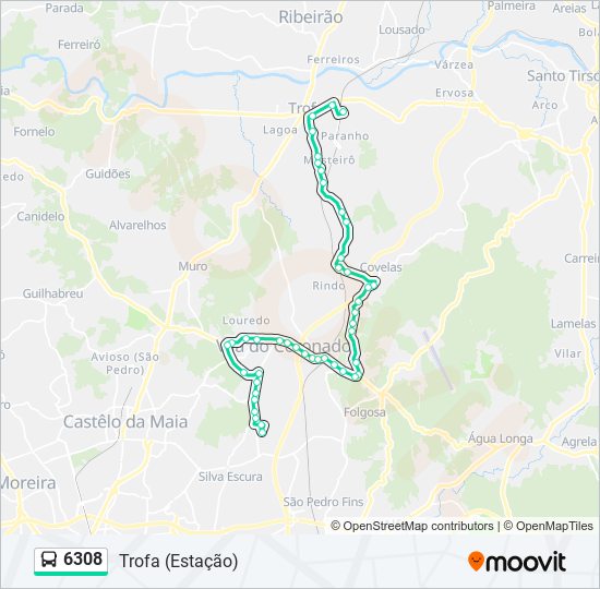 Mapa da linha do autocarro 6308.