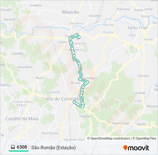 Mapa da linha do autocarro 6308.