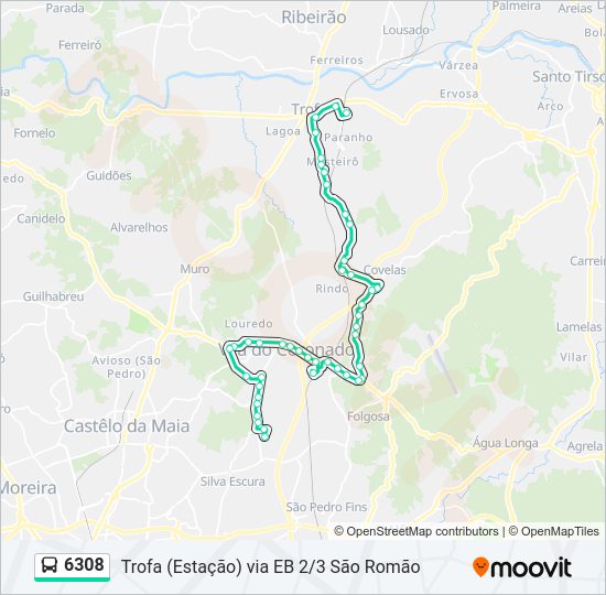 Mapa da linha do autocarro 6308.