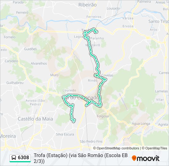 Mapa da linha do autocarro 6308.