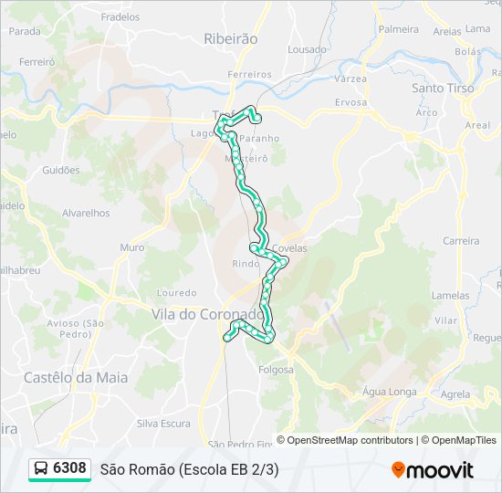 Mapa da linha do autocarro 6308.