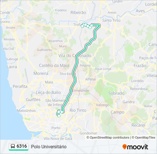 Mapa da linha do autocarro 6316.