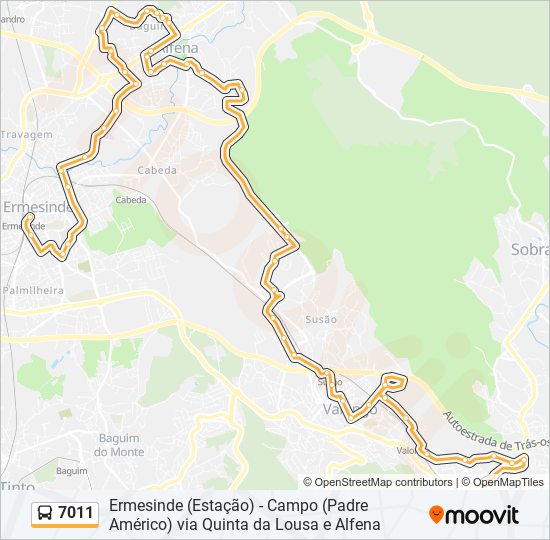 Mapa da linha do autocarro 7011.