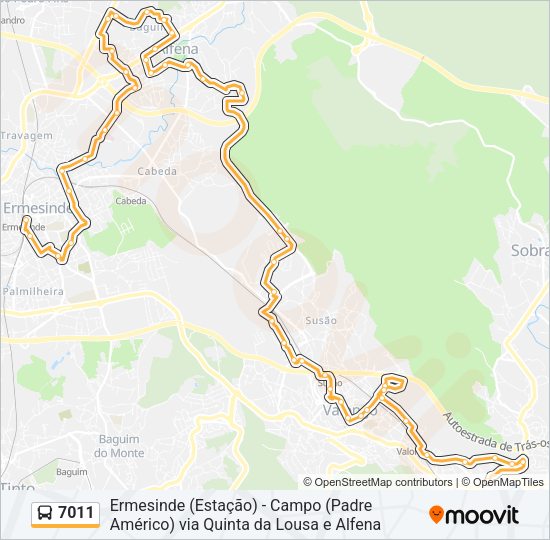Mapa da linha do autocarro 7011.