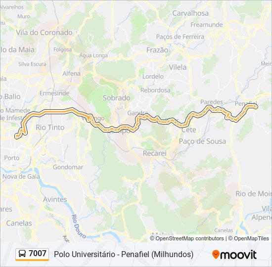 Mapa da linha do autocarro 7007.