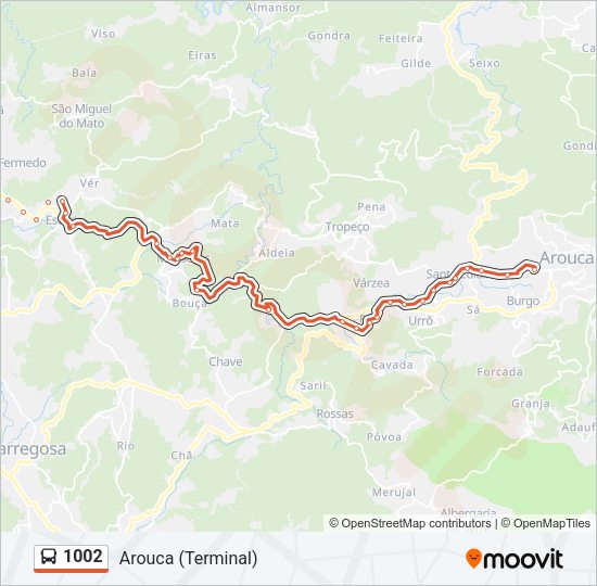 Mapa da linha do autocarro 1002.