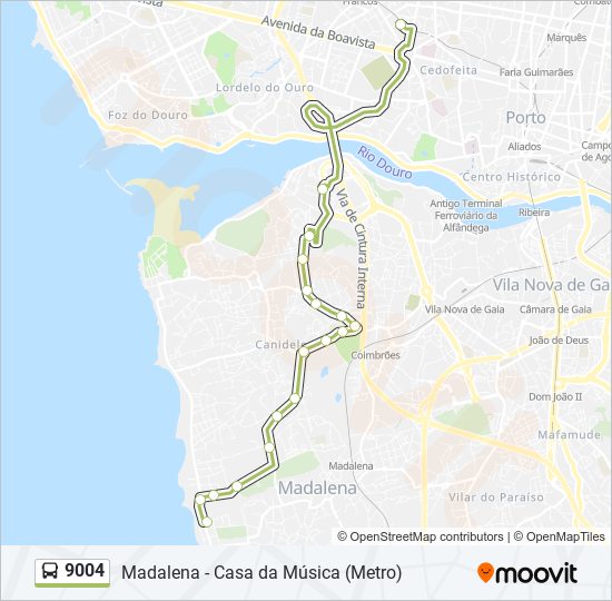 Mapa da linha do autocarro 9004.