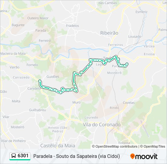 Mapa da linha do autocarro 6301.
