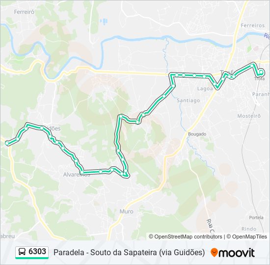 Mapa da linha do autocarro 6303.