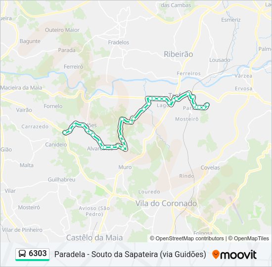 Mapa da linha do autocarro 6303.