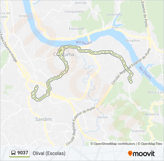 Mapa da linha do autocarro 9037.