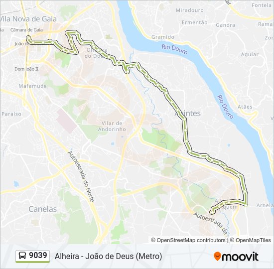 Mapa da linha do autocarro 9039.