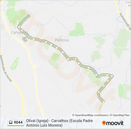 Mapa da linha do autocarro 9044.