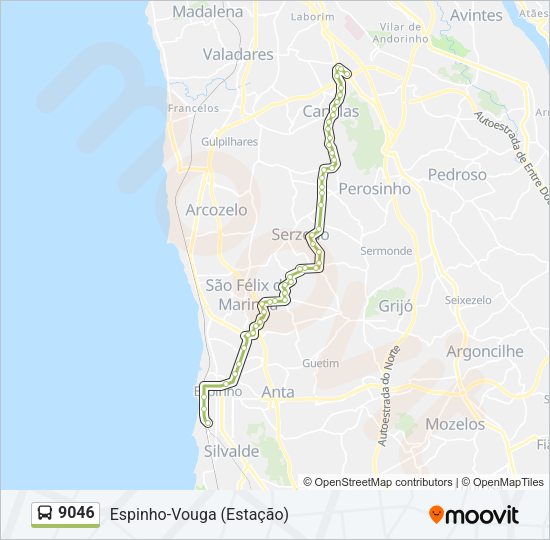 Mapa da linha do autocarro 9046.