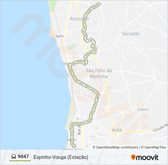 Mapa da linha do autocarro 9047.