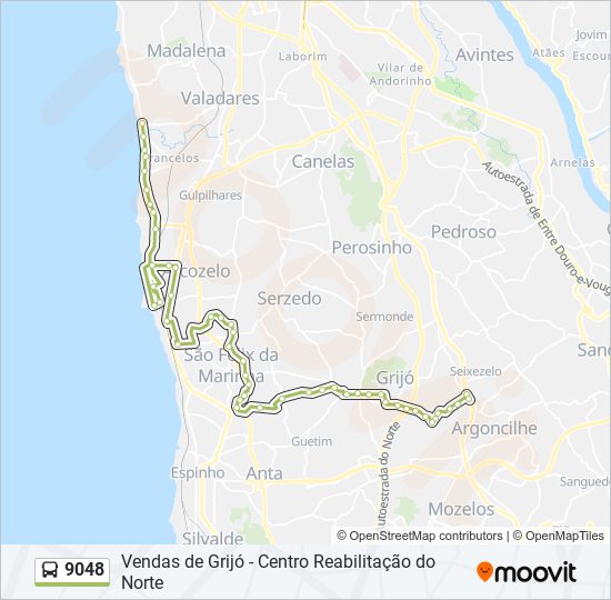 Mapa da linha do autocarro 9048.