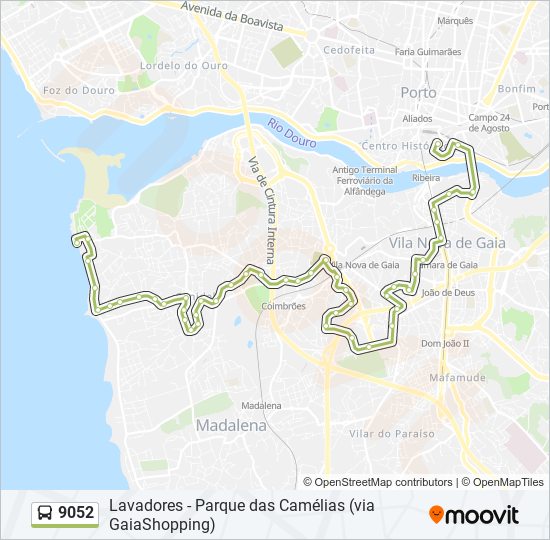 Mapa da linha do autocarro 9052.