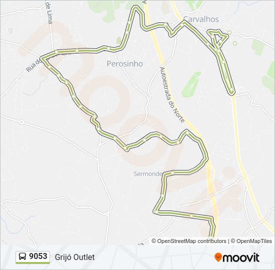 Mapa da linha do autocarro 9053.