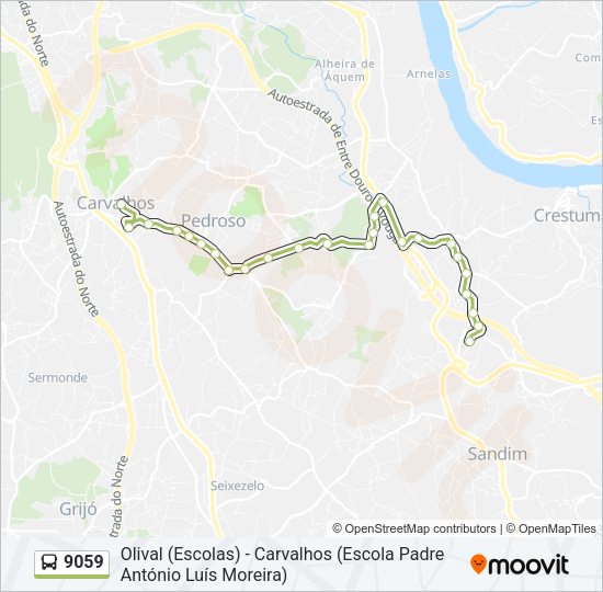 Mapa da linha do autocarro 9059.