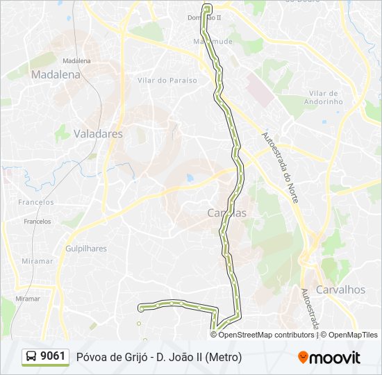 Mapa da linha do autocarro 9061.