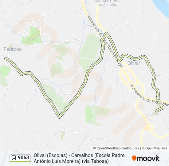 Mapa da linha do autocarro 9063.