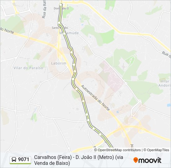 Mapa da linha do autocarro 9071.