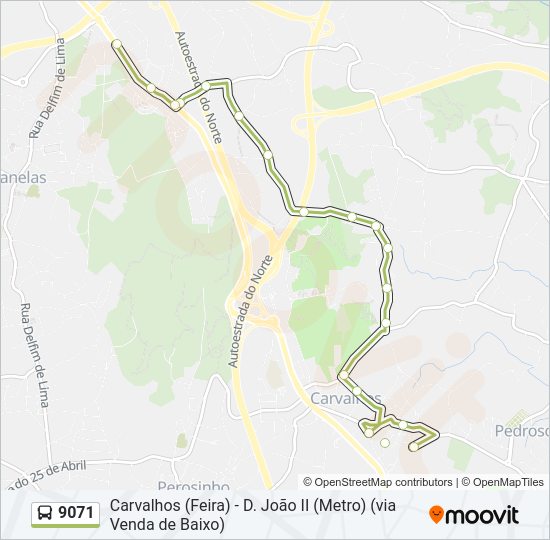 Mapa da linha do autocarro 9071.