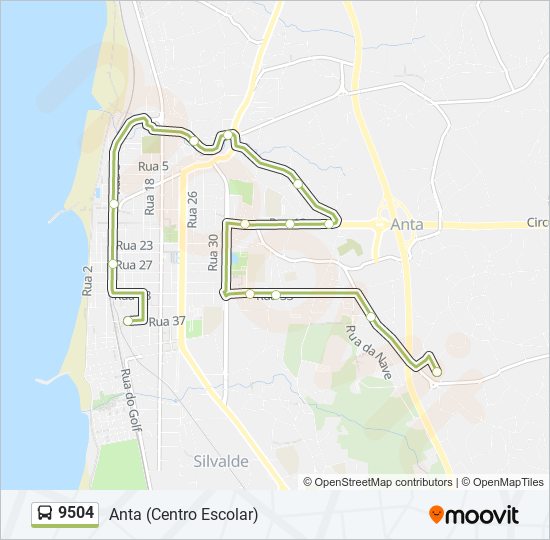 Mapa da linha do autocarro 9504.