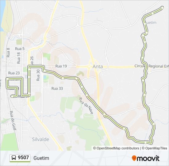 Mapa da linha do autocarro 9507.