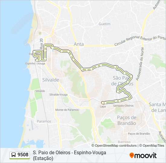 Mapa da linha do autocarro 9508.