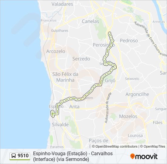 Mapa da linha do autocarro 9510.