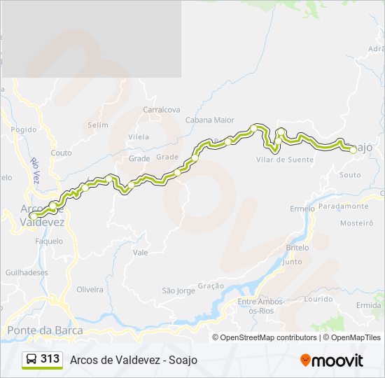 Mapa da linha do autocarro 313.