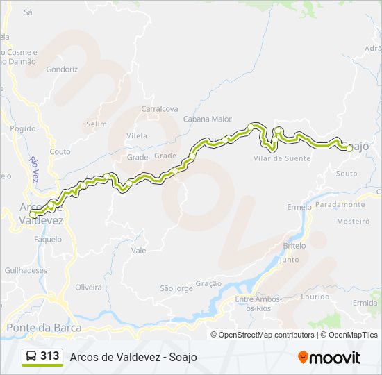 Mapa da linha do autocarro 313.