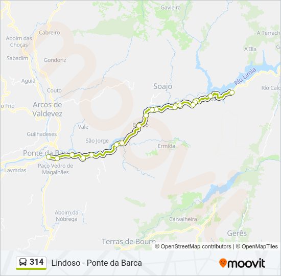 Mapa da linha do autocarro 314.